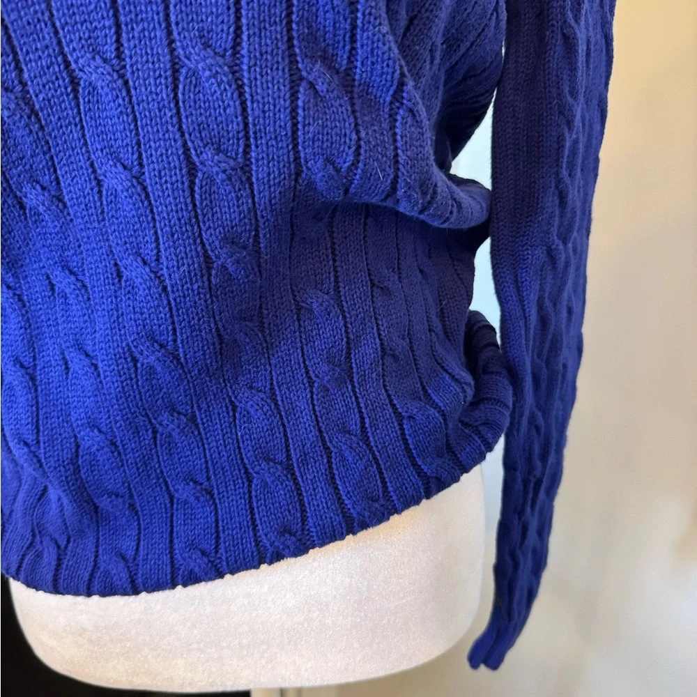Ralph Lauren Blue Cable Knit V-Neck Sweater - Picture 5 of 6